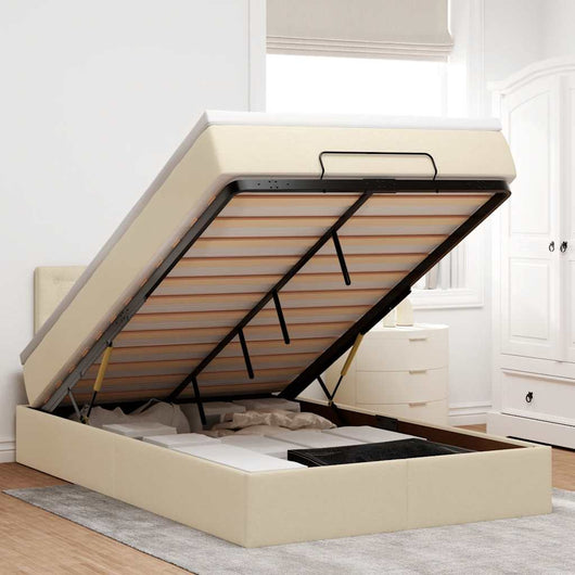 vidaXL Struttura Letto Pouf con Materasso Crema 120x190 cm in Tessuto