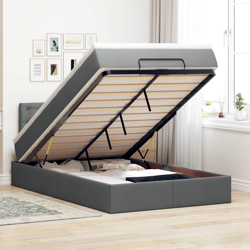 vidaXL Pouf Letto con Materasso Grigio Scuro 120x200 cm in Tessuto