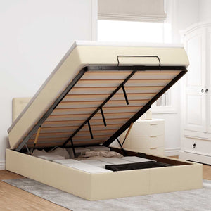 vidaXL Struttura Letto Pouf con Materasso Crema 120x200 cm in Tessuto