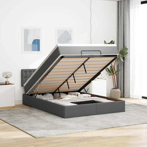 vidaXL Pouf Letto con Materasso Grigio Scuro 140x190 cm in Tessuto