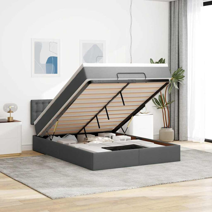 vidaXL Pouf Letto con Materasso Grigio Scuro 140x190 cm in Tessuto