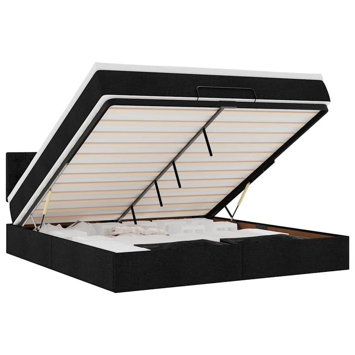 Struttura Letto Pouf con Materasso Nero 180x200 cm in Tessuto 3311645