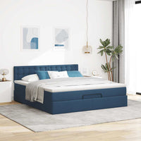 Struttura Letto Pouf con Materasso Blu 180x200cm in Tessuto 3311649