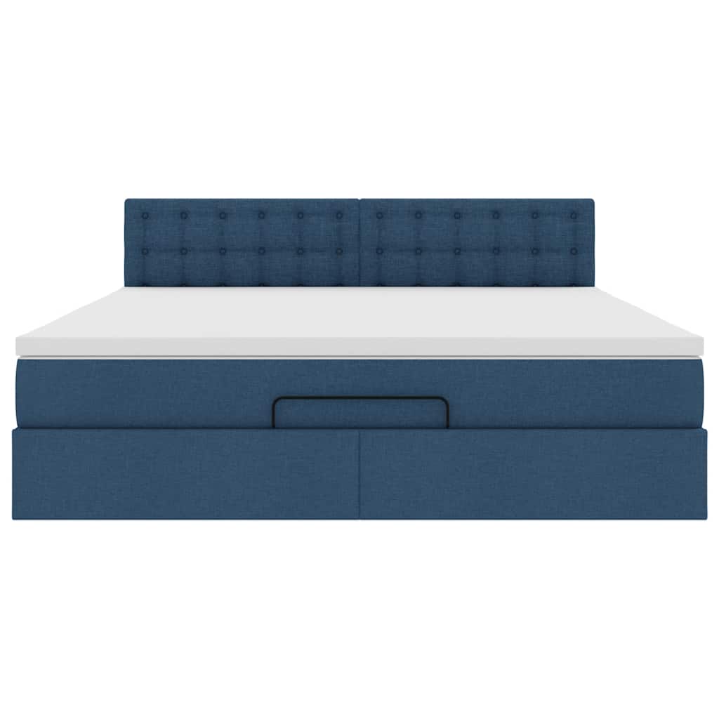 Struttura Letto Pouf con Materasso Blu 180x200cm in Tessuto 3311649