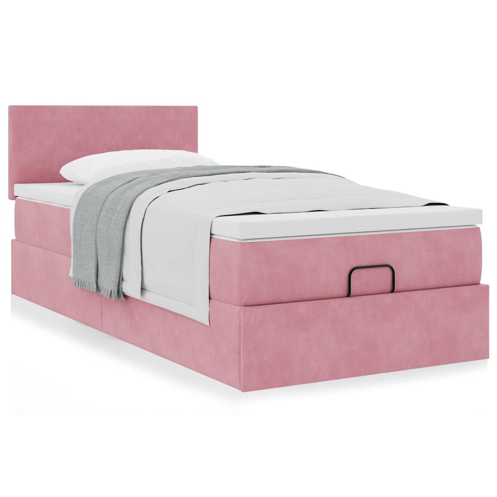 Struttura Letto Pouf con Materasso Rosa 90x190 cm in Velluto 3311674