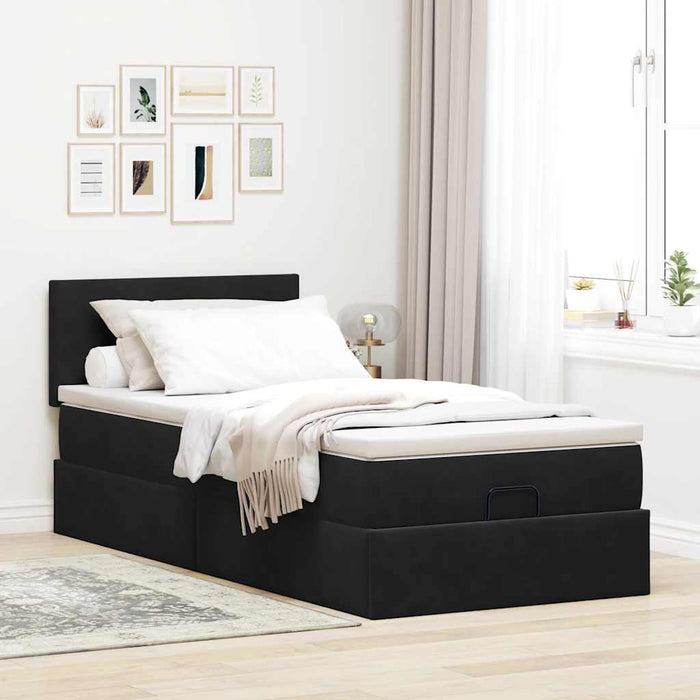vidaXL Struttura Letto Pouf con Materasso Nero 90x200 cm in Velluto