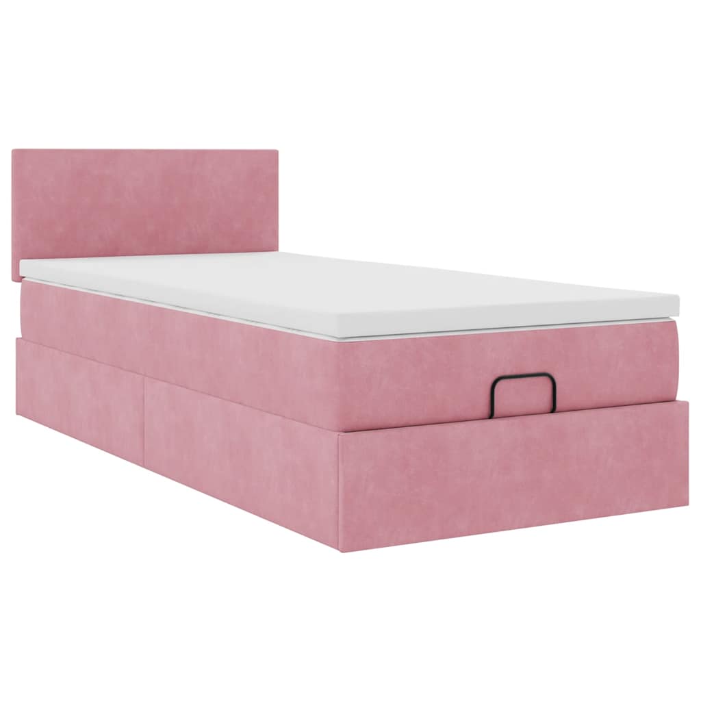 Struttura Letto Pouf con Materasso Rosa 100x200 cm Velluto