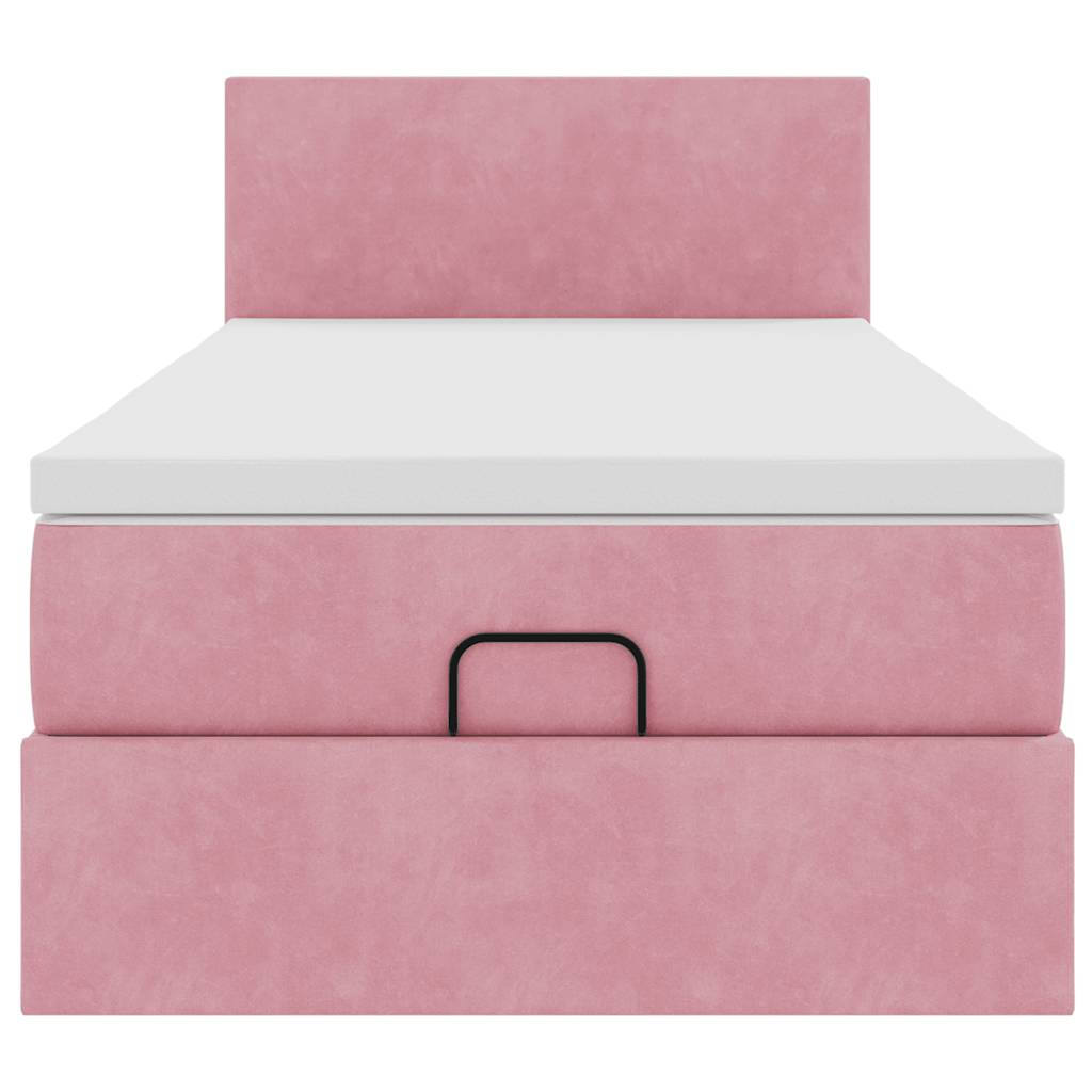 Struttura Letto Pouf con Materasso Rosa 100x200 cm Velluto