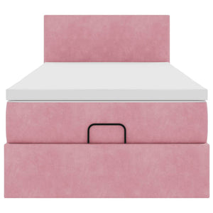 Struttura Letto Pouf con Materasso Rosa 100x200 cm Velluto