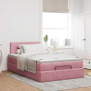 Pouf Letto con Materasso Rosa 120x190 cm Velluto
