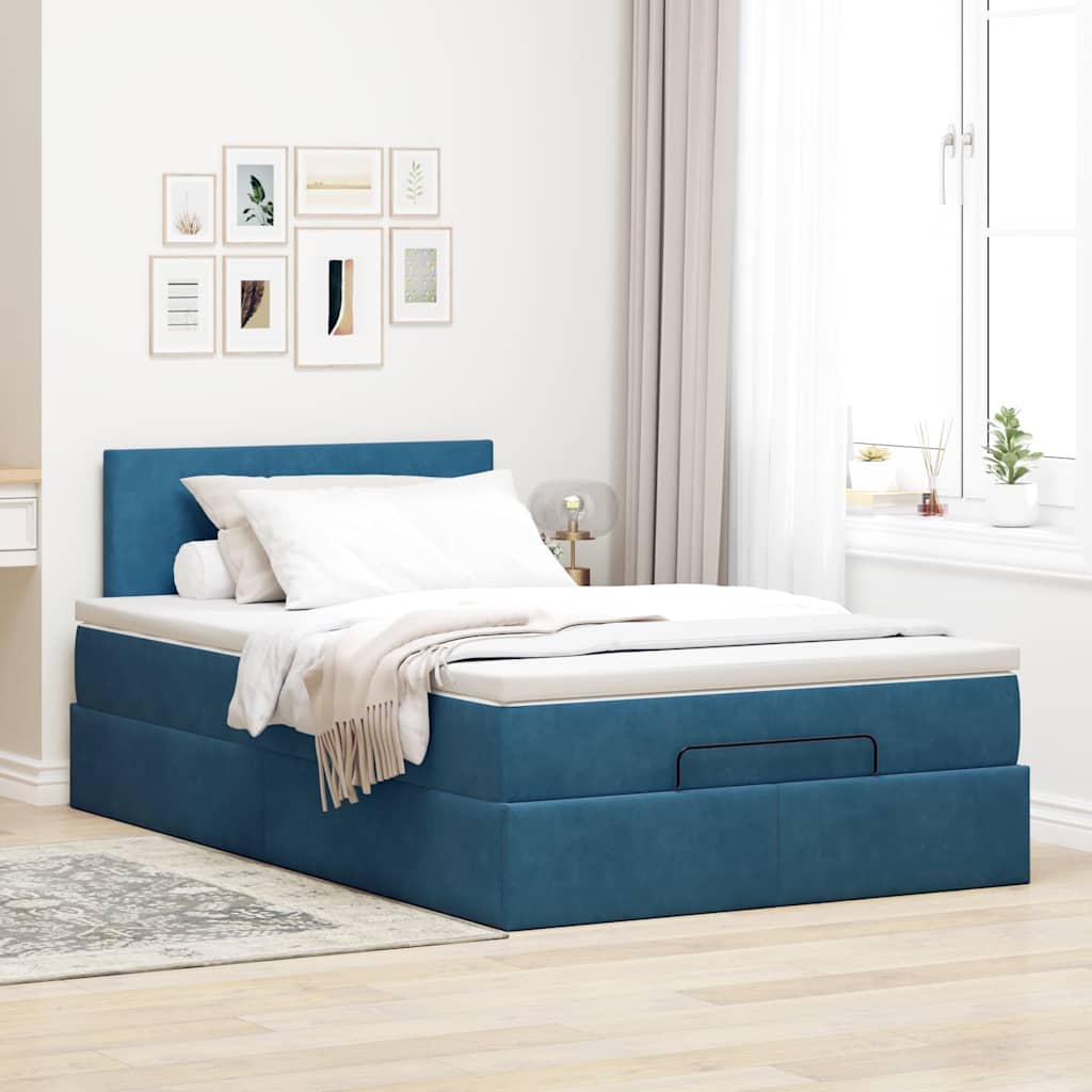 vidaXL Struttura Letto Pouf con Materasso Blu Scuro 120x200 cm Velluto