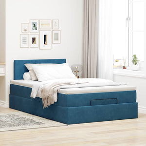 vidaXL Struttura Letto Pouf con Materasso Blu Scuro 120x200 cm Velluto