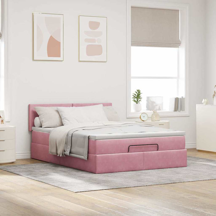 vidaXL Struttura Letto Pouf con Materasso Rosa 140x190 cm in Velluto