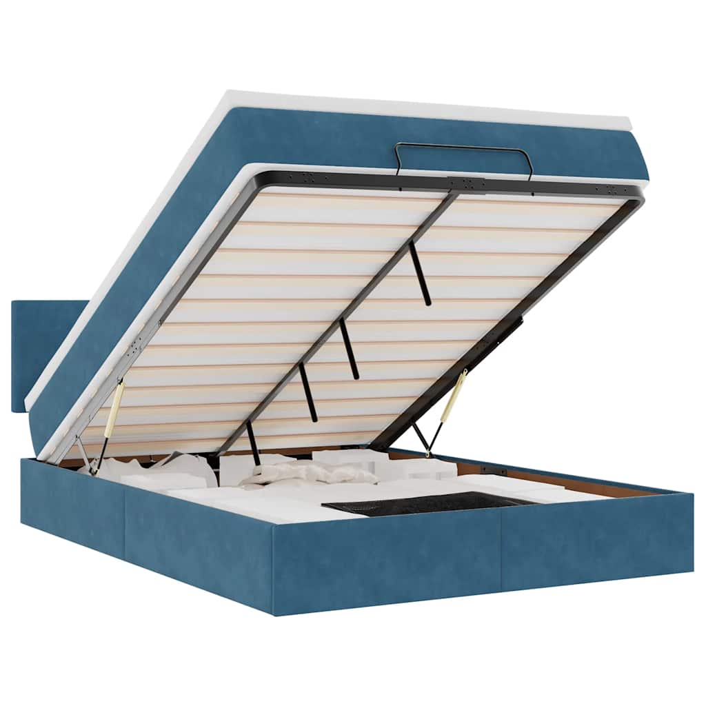 Struttura Letto Pouf con Materasso Blu 140x200cm in Velluto 3311709