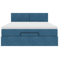 Struttura Letto Pouf con Materasso Blu 140x200cm in Velluto