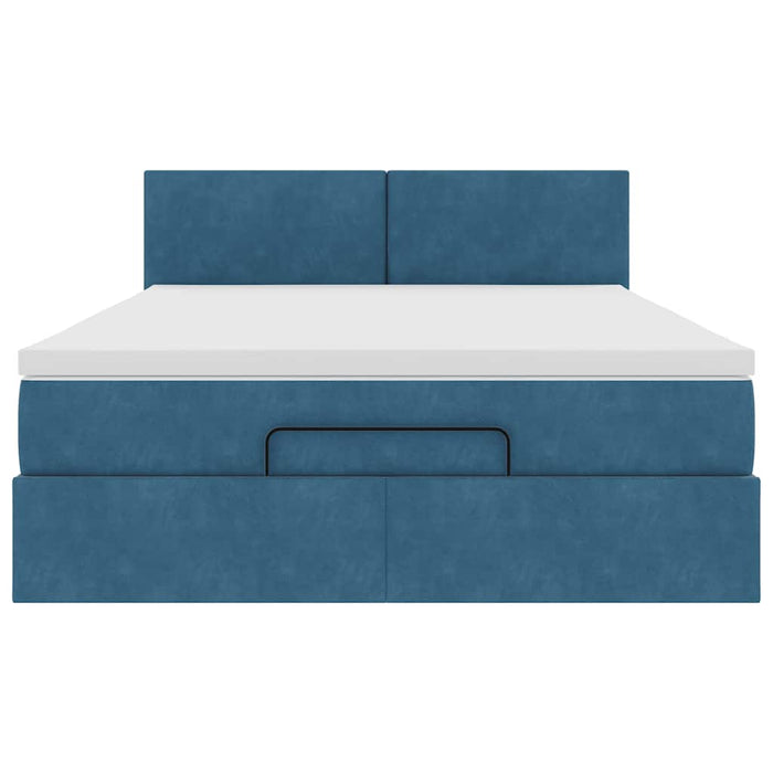 Struttura Letto Pouf con Materasso Blu 140x200cm in Velluto