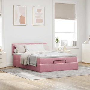 vidaXL Struttura Letto Pouf con Materasso Rosa 140x200 cm in Velluto