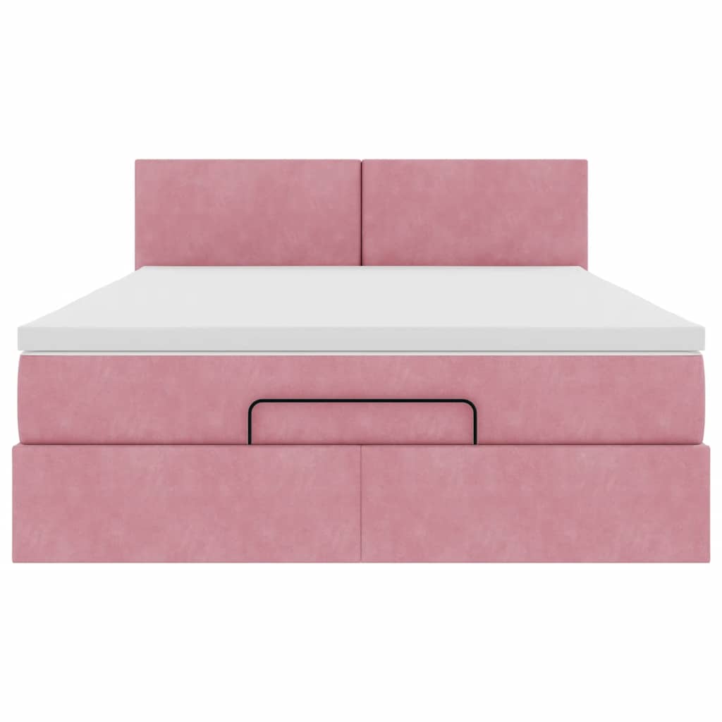 vidaXL Struttura Letto Pouf con Materasso Rosa 140x200 cm in Velluto
