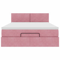 vidaXL Struttura Letto Pouf con Materasso Rosa 140x200 cm in Velluto