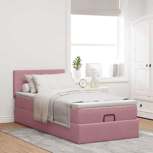 vidaXL Struttura Letto Pouf con Materasso Rosa 90x200 cm in Velluto