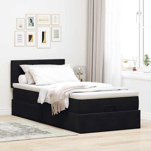 Struttura Letto Pouf con Materasso Nero 100x200 cm Velluto 3311755