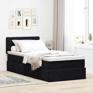 vidaXL Struttura Letto Pouf con Materasso Nero 90x190 cm in Velluto