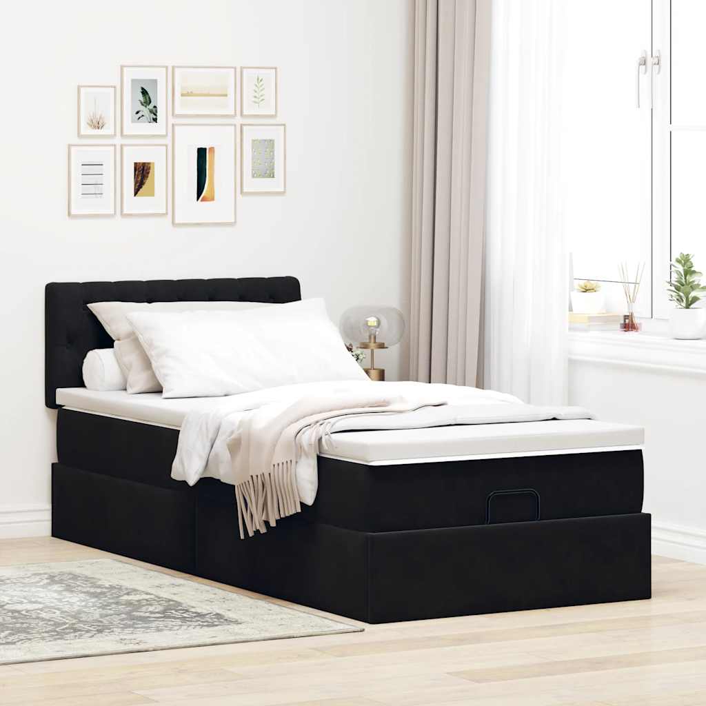 Struttura Letto Pouf con Materasso Nero 100x200 cm Velluto