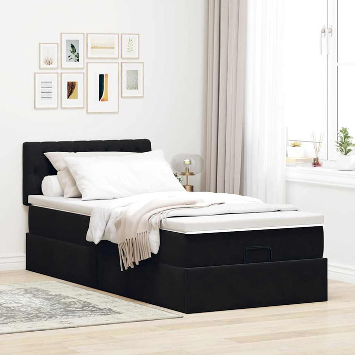Struttura Letto Pouf con Materasso Nero 100x200 cm Velluto