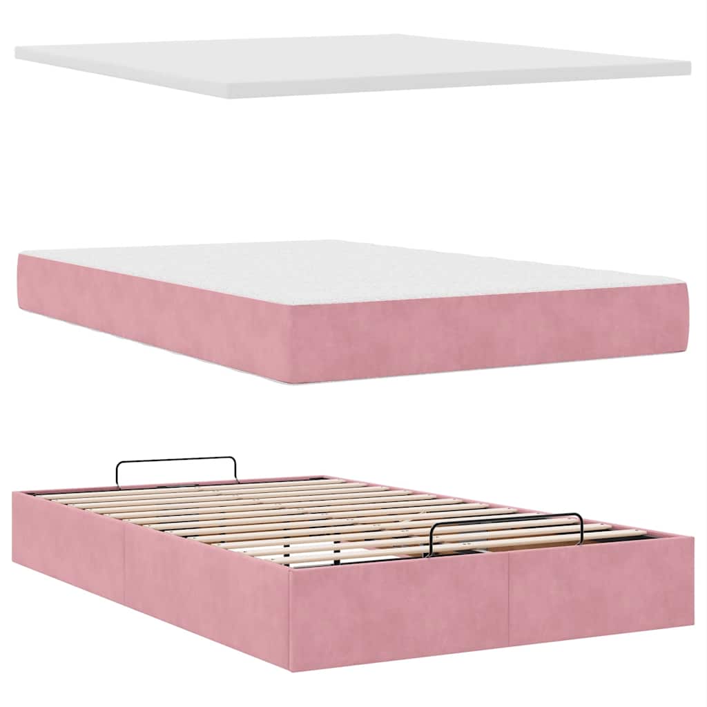 Pouf Letto con Materasso Rosa 120x190 cm Velluto 3311836