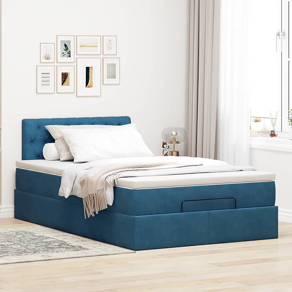 vidaXL Struttura Letto Pouf con Materasso Blu Scuro 120x200 cm Velluto