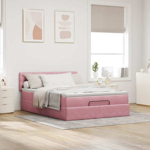 vidaXL Struttura Letto Pouf con Materasso Rosa 140x190 cm in Velluto