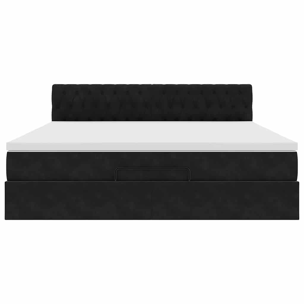 vidaXL Struttura Letto Pouf con Materasso Nero 160x200 cm in Velluto