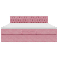 vidaXL Struttura Letto Pouf con Materasso Rosa 160x200 cm in Velluto