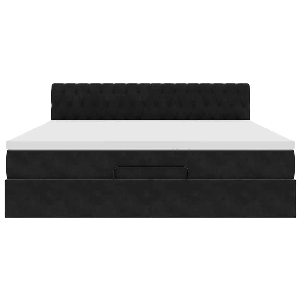 vidaXL Struttura Letto Pouf con Materasso Nero 180x200 cm in Velluto