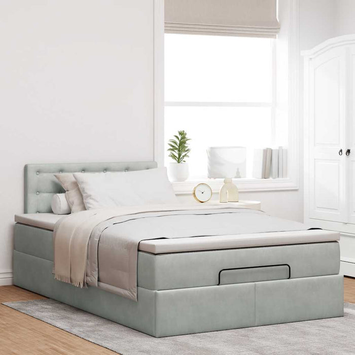 Pouf Letto con Materasso Grigio Chiaro 120x190 cm in Velluto