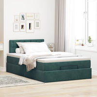 vidaXL Pouf Letto con Materasso Verde Scuro 120x190 cm Velluto