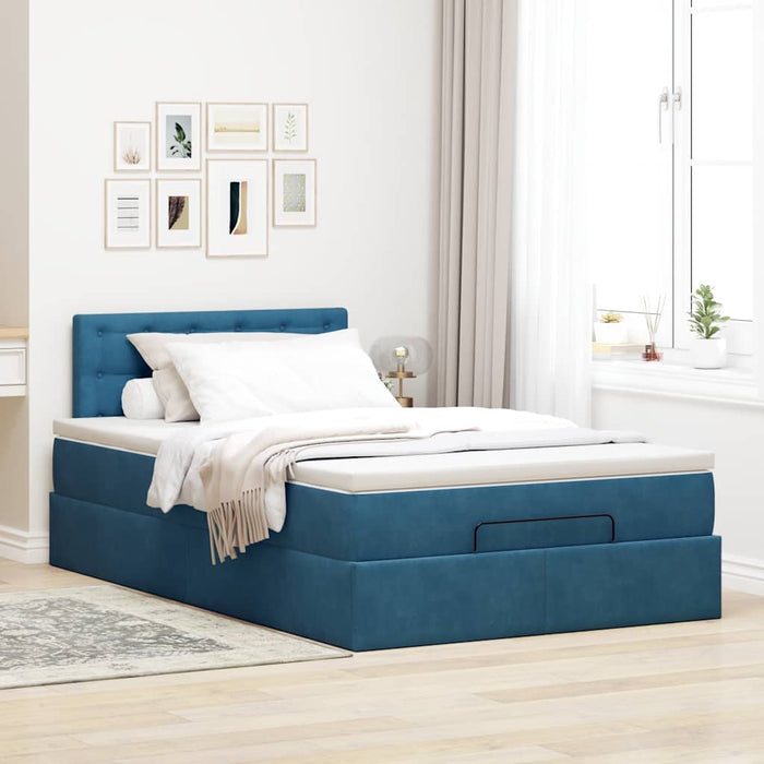 vidaXL Struttura Letto Pouf con Materasso Blu Scuro 120x200 cm Velluto