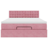 Struttura Letto Pouf con Materasso Rosa 140x190 cm in Velluto