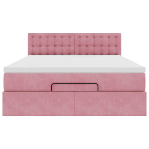 Struttura Letto Pouf con Materasso Rosa 140x190 cm in Velluto