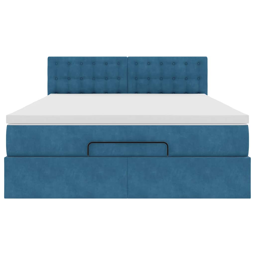 vidaXL Struttura Letto Pouf con Materasso Blu 140x200cm in Velluto