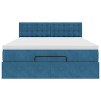 vidaXL Struttura Letto Pouf con Materasso Blu 140x200cm in Velluto