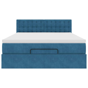 vidaXL Struttura Letto Pouf con Materasso Blu 140x200cm in Velluto
