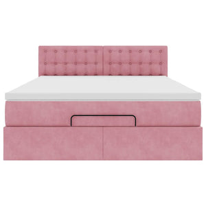vidaXL Struttura Letto Pouf con Materasso Rosa 140x200 cm in Velluto