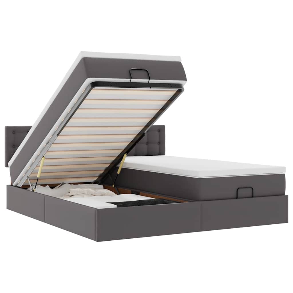 Struttura Letto Pouf con Materassi Grigio 180x200 cm Similpelle 3311959