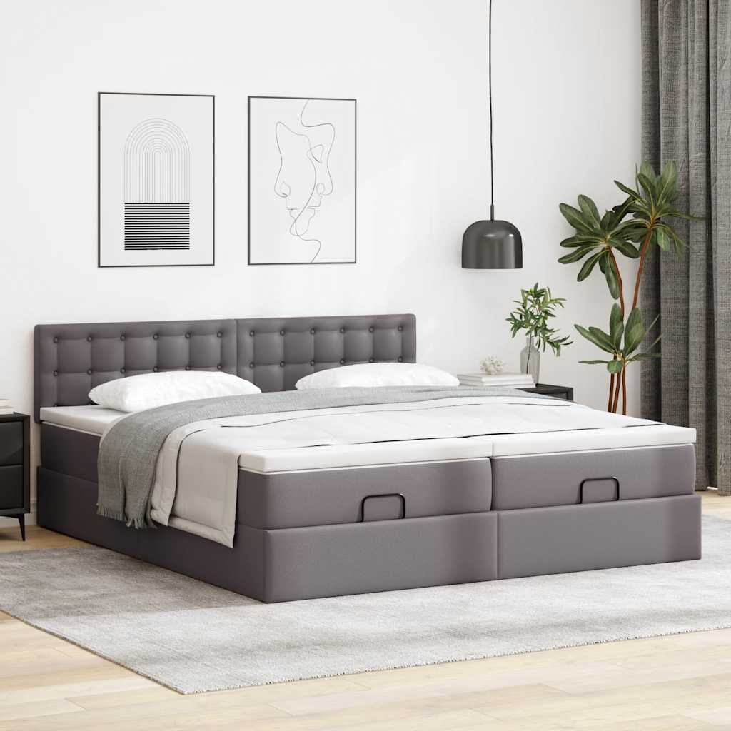 Struttura Letto Pouf con Materassi Grigio 180x200 cm Similpelle 3311959