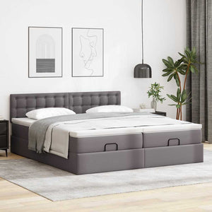 Struttura Letto Pouf con Materassi Grigio 180x200 cm Similpelle 3311959
