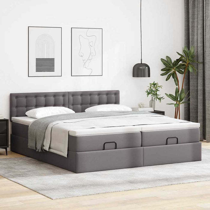 Struttura Letto Pouf con Materassi Grigio 180x200 cm Similpelle 3311959