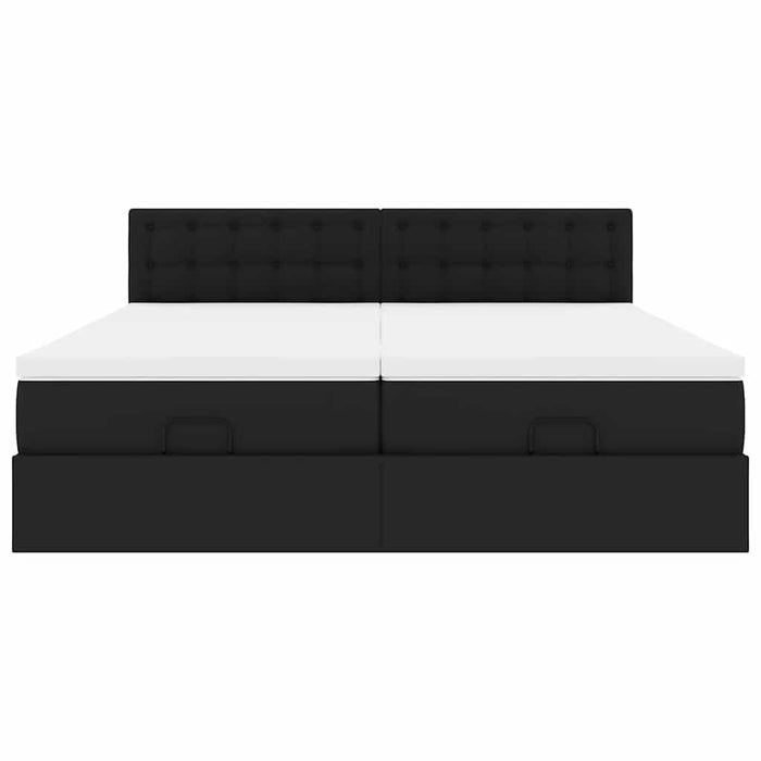 Struttura Letto Pouf con Materassi Nero 200x200 cm Similpelle