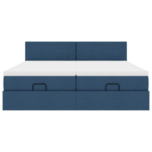 Struttura Letto Pouf con Materassi Blu 160x200 cm in Tessuto 3311972