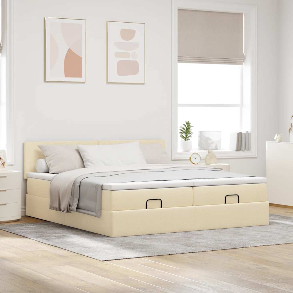 Struttura Letto Pouf con Materassi Crema 200x200 cm in Tessuto 3311985